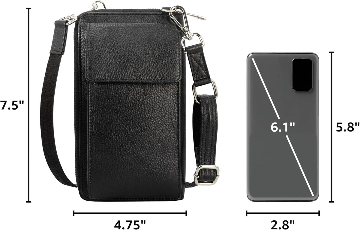 Crossbody Bag for Women, Leather Phone Wallet Purse with Adjustable Anti Theft Strap & RFID Blocking 12 Card Slots