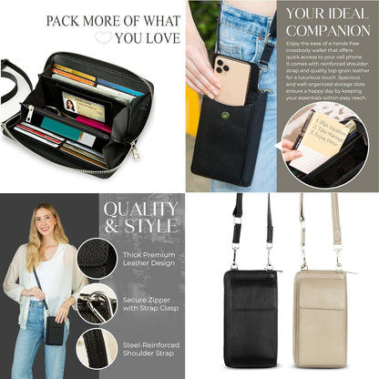 Crossbody Bag for Women, Leather Phone Wallet Purse with Adjustable Anti Theft Strap & RFID Blocking 12 Card Slots