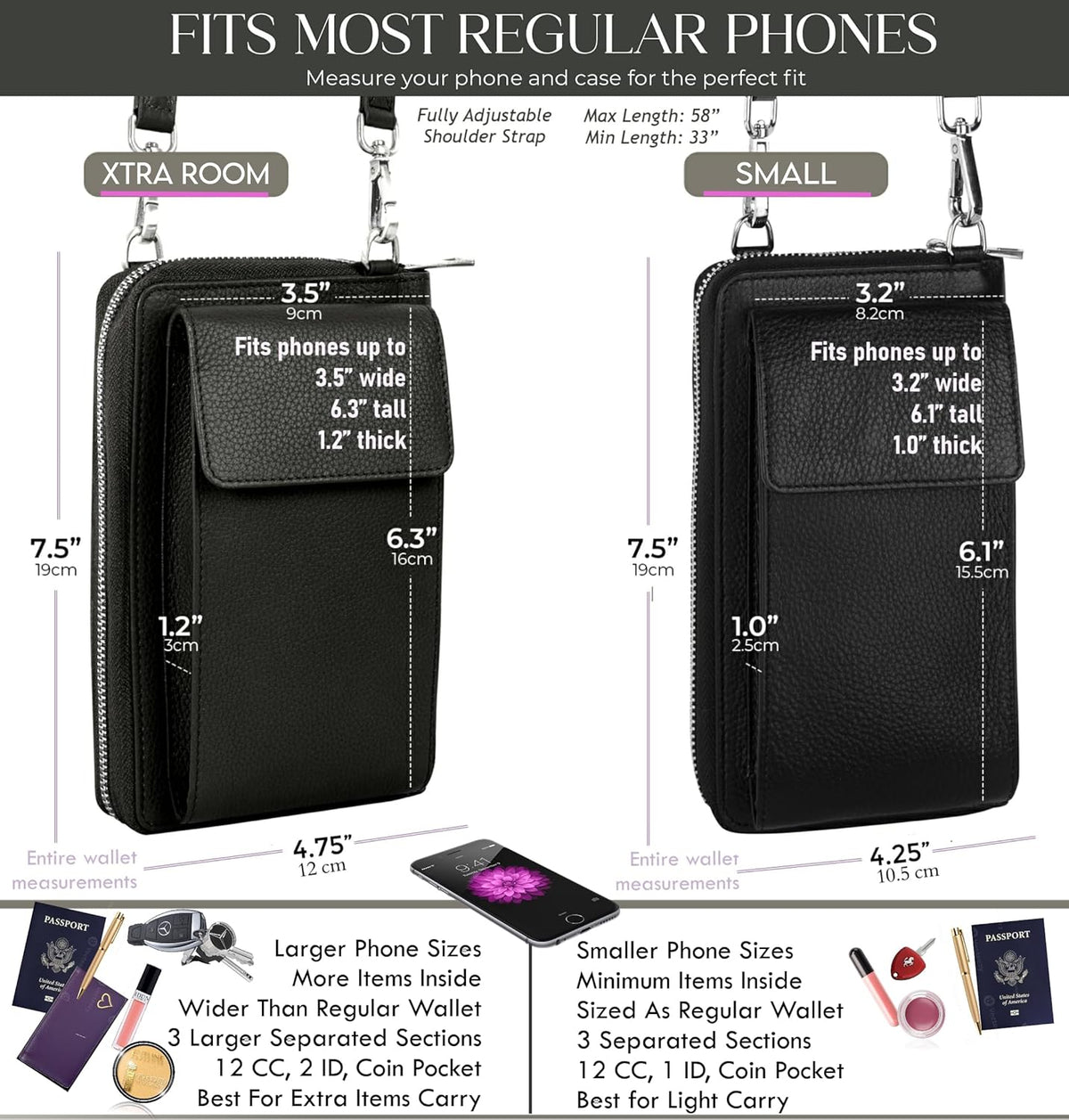 Crossbody Bag for Women, Leather Phone Wallet Purse with Adjustable Anti Theft Strap & RFID Blocking 12 Card Slots