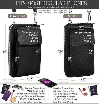 Crossbody Bag for Women, Leather Phone Wallet Purse with Adjustable Anti Theft Strap & RFID Blocking 12 Card Slots