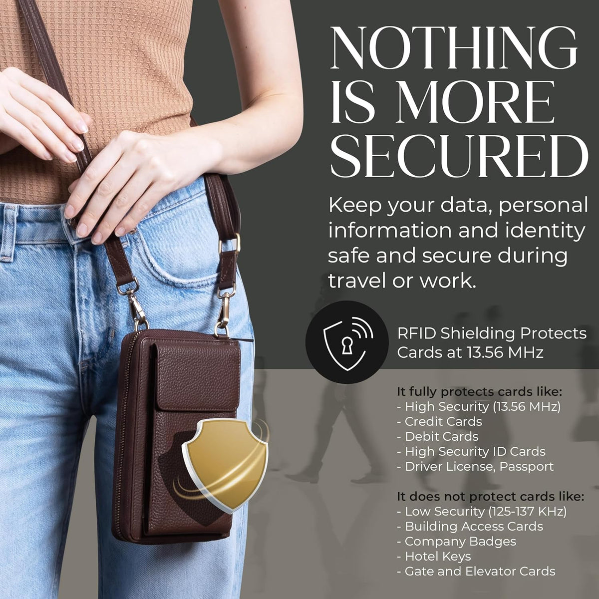 Crossbody Bag for Women, Leather Phone Wallet Purse with Adjustable Anti Theft Strap & RFID Blocking 12 Card Slots