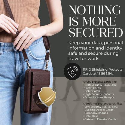 Crossbody Bag for Women, Leather Phone Wallet Purse with Adjustable Anti Theft Strap & RFID Blocking 12 Card Slots
