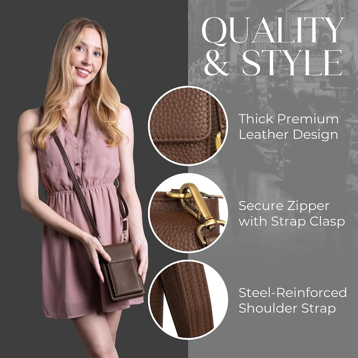 Crossbody Bag for Women, Leather Phone Wallet Purse with Adjustable Anti Theft Strap & RFID Blocking 12 Card Slots