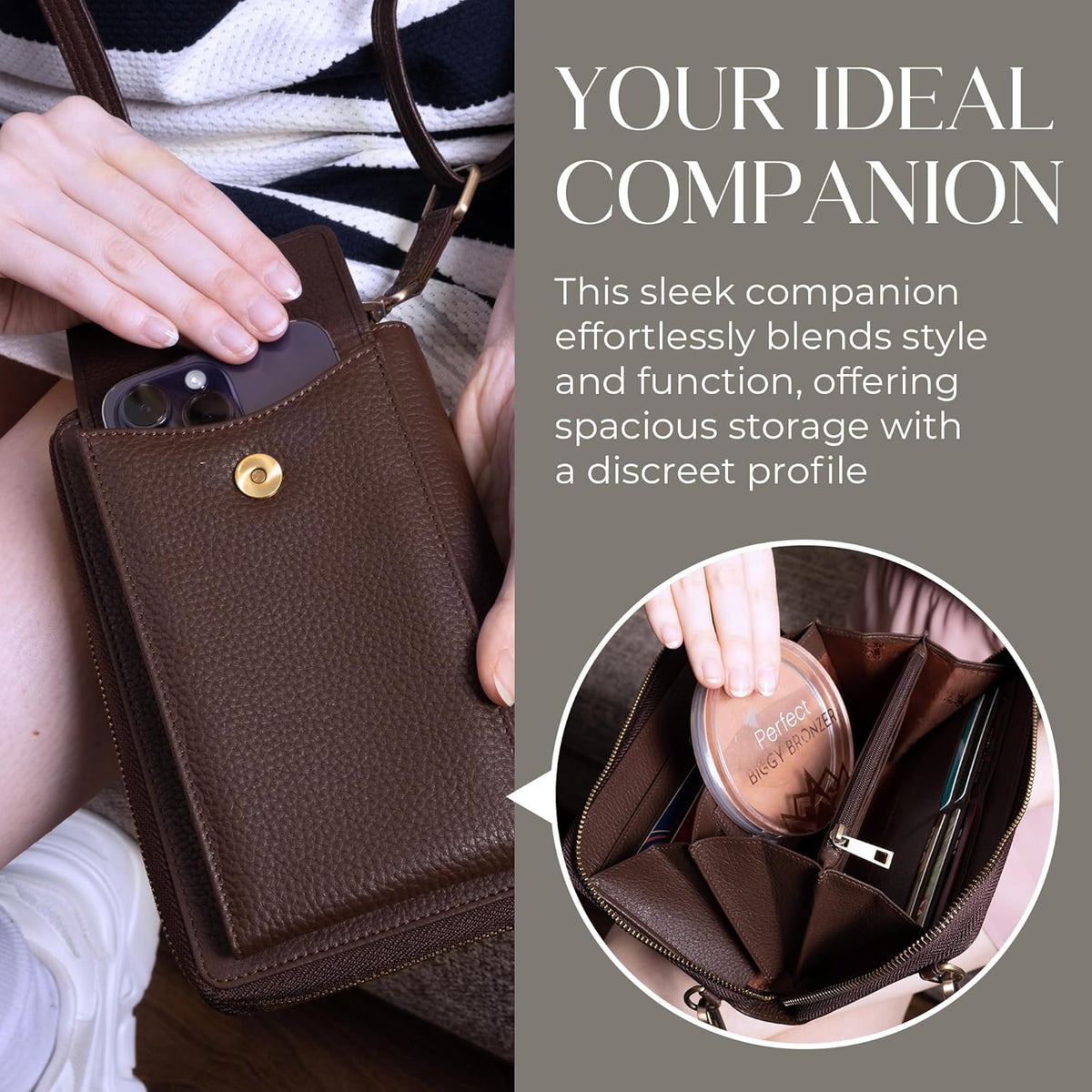 Crossbody Bag for Women, Leather Phone Wallet Purse with Adjustable Anti Theft Strap & RFID Blocking 12 Card Slots