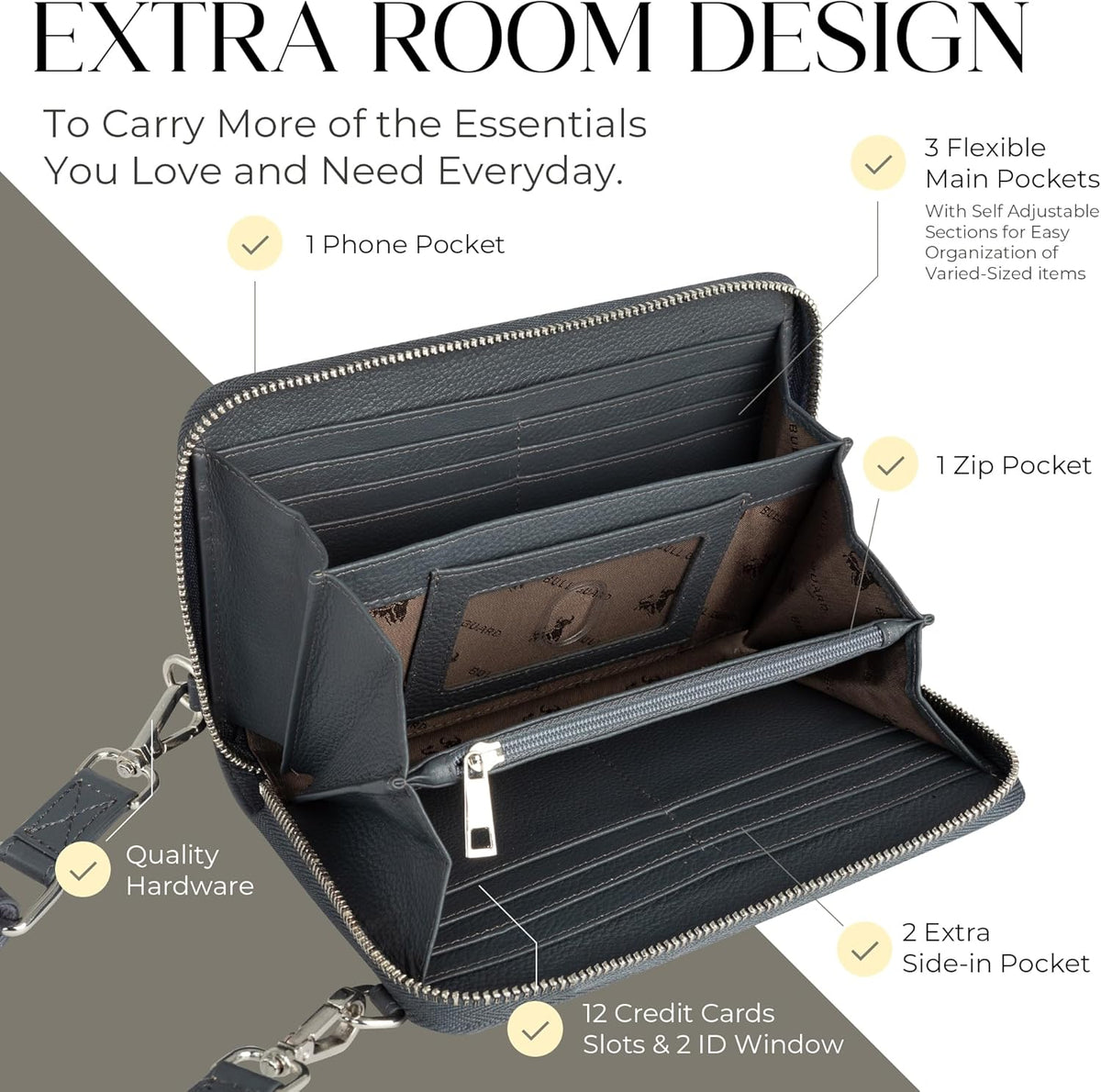 Crossbody Bag for Women, Leather Phone Wallet Purse with Adjustable Anti Theft Strap & RFID Blocking 12 Card Slots
