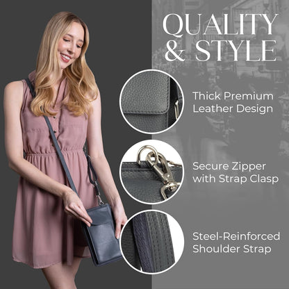 Crossbody Bag for Women, Leather Phone Wallet Purse with Adjustable Anti Theft Strap & RFID Blocking 12 Card Slots