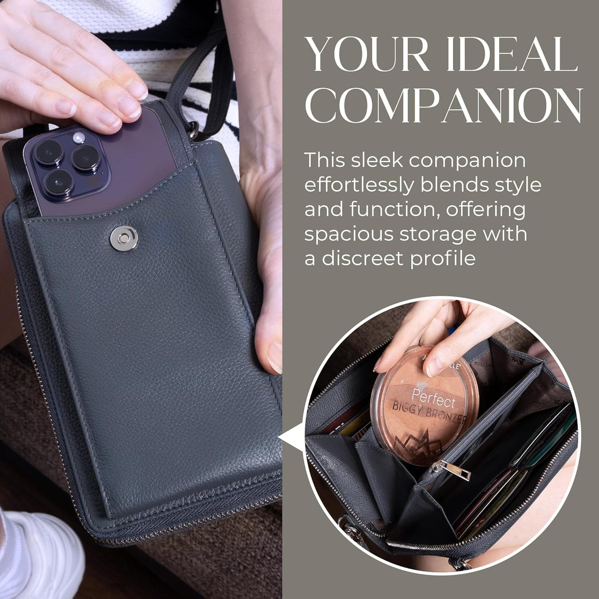Crossbody Bag for Women, Leather Phone Wallet Purse with Adjustable Anti Theft Strap & RFID Blocking 12 Card Slots