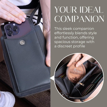 Crossbody Bag for Women, Leather Phone Wallet Purse with Adjustable Anti Theft Strap & RFID Blocking 12 Card Slots
