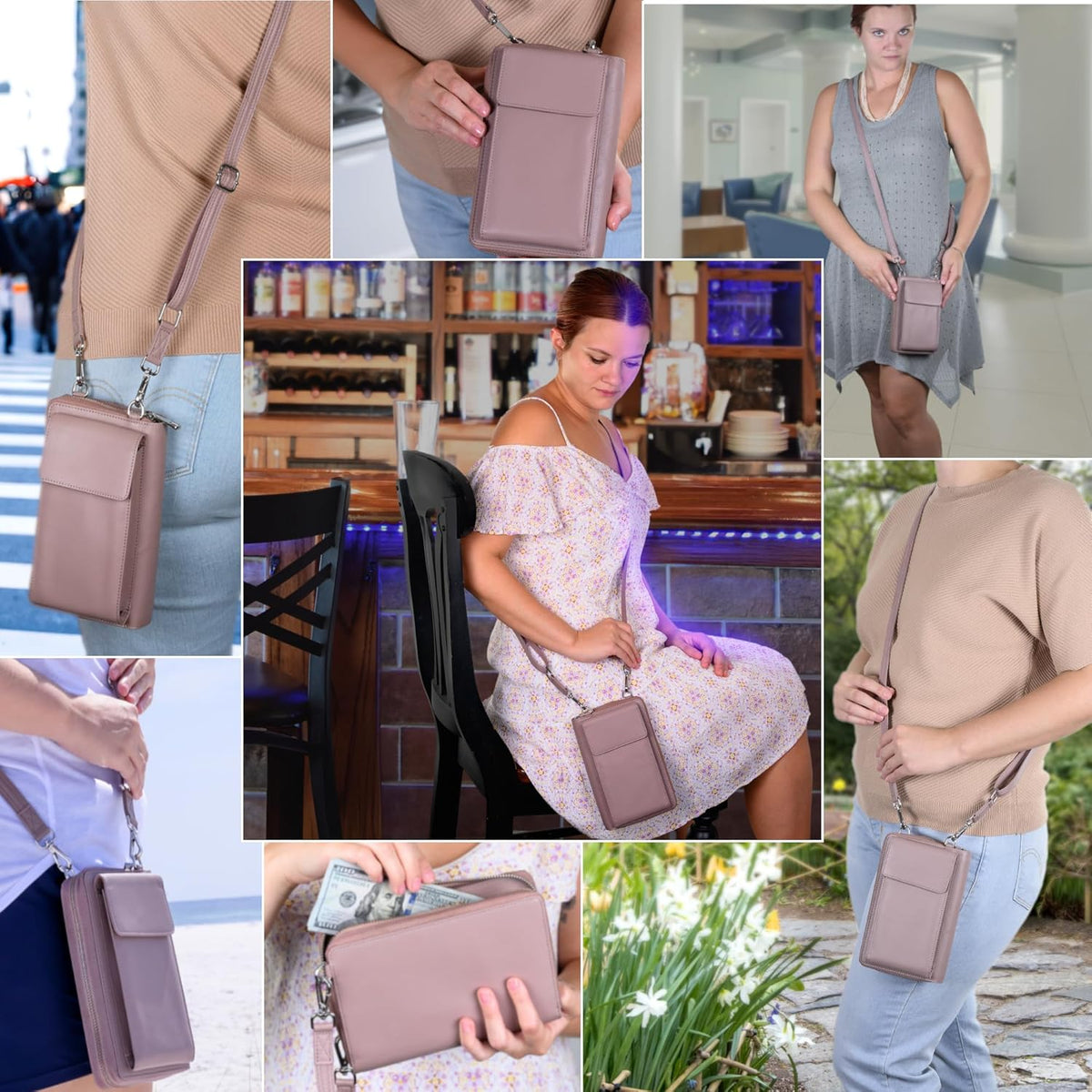 Crossbody Bag for Women, Leather Phone Wallet Purse with Adjustable Anti Theft Strap & RFID Blocking 12 Card Slots