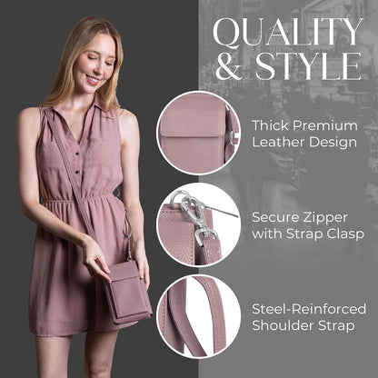 Crossbody Bag for Women, Leather Phone Wallet Purse with Adjustable Anti Theft Strap & RFID Blocking 12 Card Slots