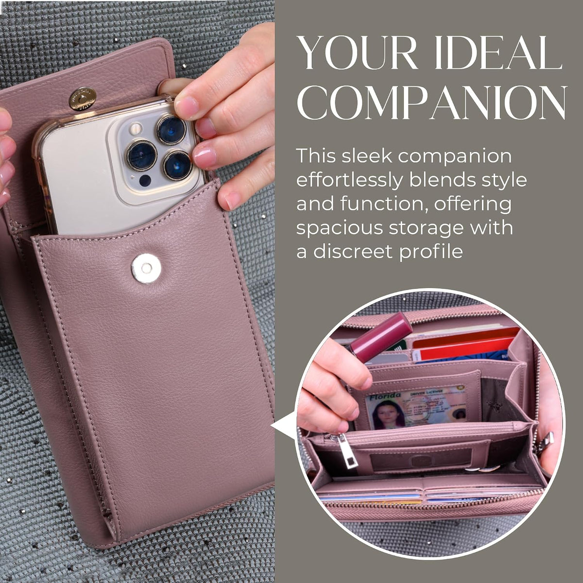 Crossbody Bag for Women, Leather Phone Wallet Purse with Adjustable Anti Theft Strap & RFID Blocking 12 Card Slots