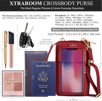 Crossbody Bag for Women, Leather Phone Wallet Purse with Adjustable Anti Theft Strap & RFID Blocking 12 Card Slots