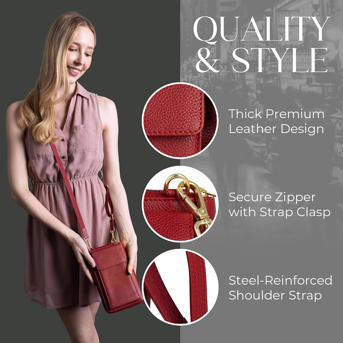 Crossbody Bag for Women, Leather Phone Wallet Purse with Adjustable Anti Theft Strap & RFID Blocking 12 Card Slots