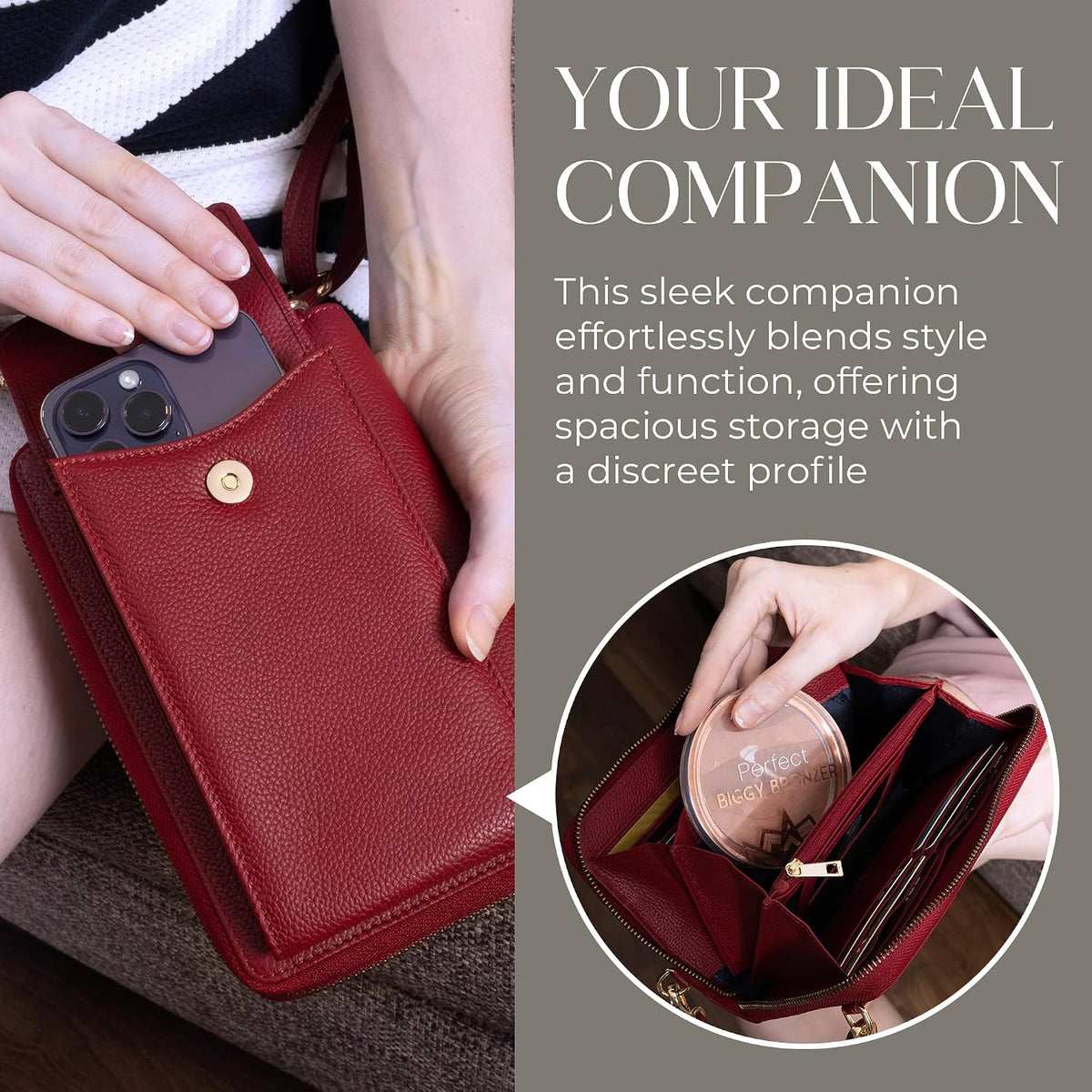 Crossbody Bag for Women, Leather Phone Wallet Purse with Adjustable Anti Theft Strap & RFID Blocking 12 Card Slots