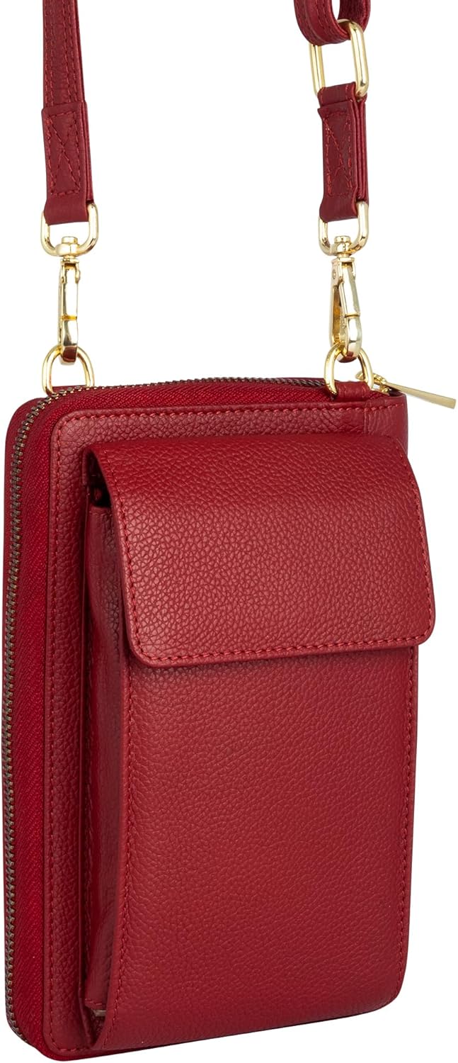 Crossbody Bag for Women, Leather Phone Wallet Purse with Adjustable Anti Theft Strap & RFID Blocking 12 Card Slots