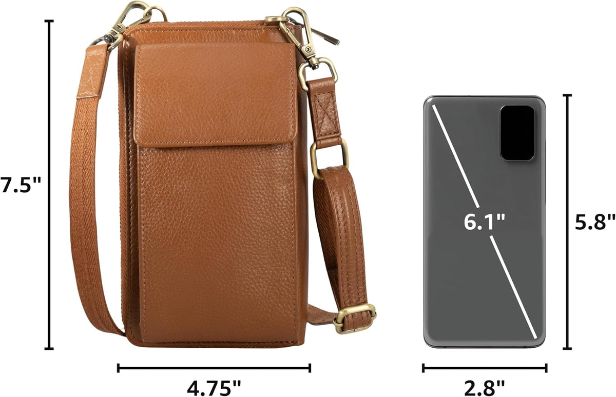Crossbody Bag for Women, Leather Phone Wallet Purse with Adjustable Anti Theft Strap & RFID Blocking 12 Card Slots