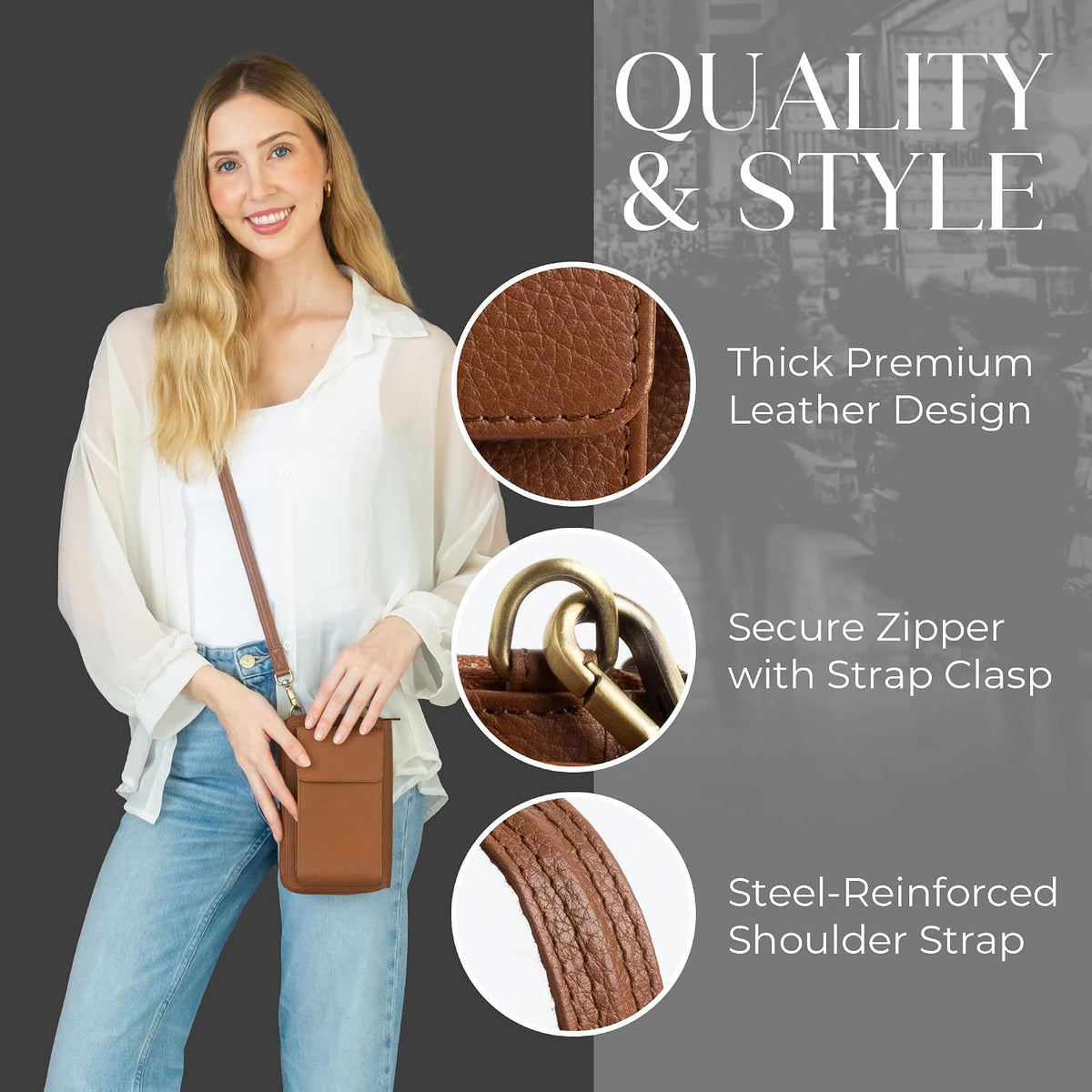 Crossbody Bag for Women, Leather Phone Wallet Purse with Adjustable Anti Theft Strap & RFID Blocking 12 Card Slots