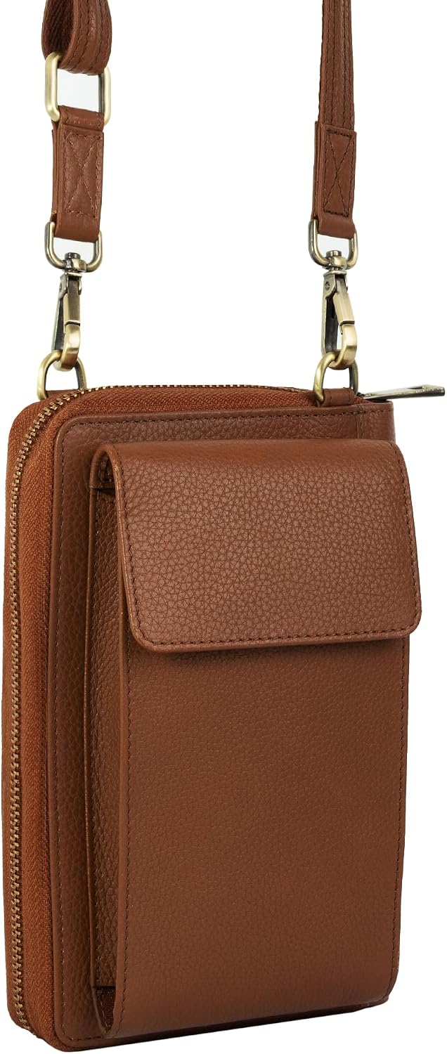 Crossbody Bag for Women, Leather Phone Wallet Purse with Adjustable Anti Theft Strap & RFID Blocking 12 Card Slots