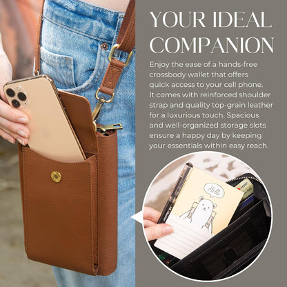 Crossbody Bag for Women, Leather Phone Wallet Purse with Adjustable Anti Theft Strap & RFID Blocking 12 Card Slots