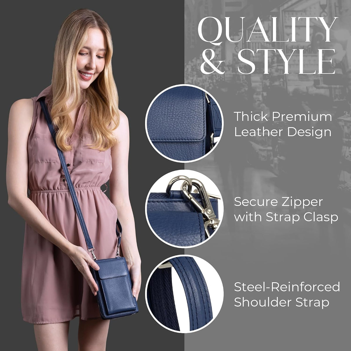 Crossbody Bag for Women, Leather Phone Wallet Purse with Adjustable Anti Theft Strap & RFID Blocking 12 Card Slots