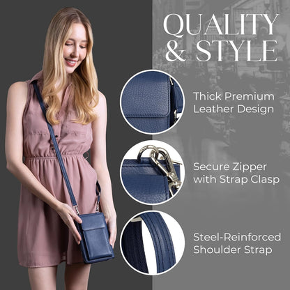 Crossbody Bag for Women, Leather Phone Wallet Purse with Adjustable Anti Theft Strap & RFID Blocking 12 Card Slots