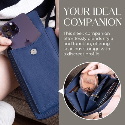 Crossbody Bag for Women, Leather Phone Wallet Purse with Adjustable Anti Theft Strap & RFID Blocking 12 Card Slots