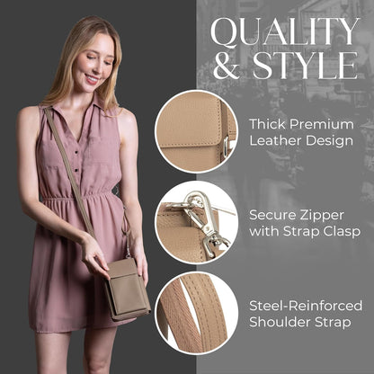 Crossbody Bag for Women, Leather Phone Wallet Purse with Adjustable Anti Theft Strap & RFID Blocking 12 Card Slots