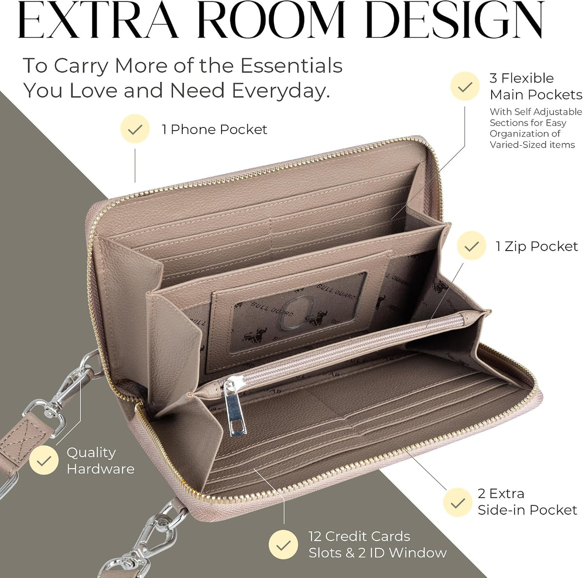 Crossbody Bag for Women, Leather Phone Wallet Purse with Adjustable Anti Theft Strap & RFID Blocking 12 Card Slots