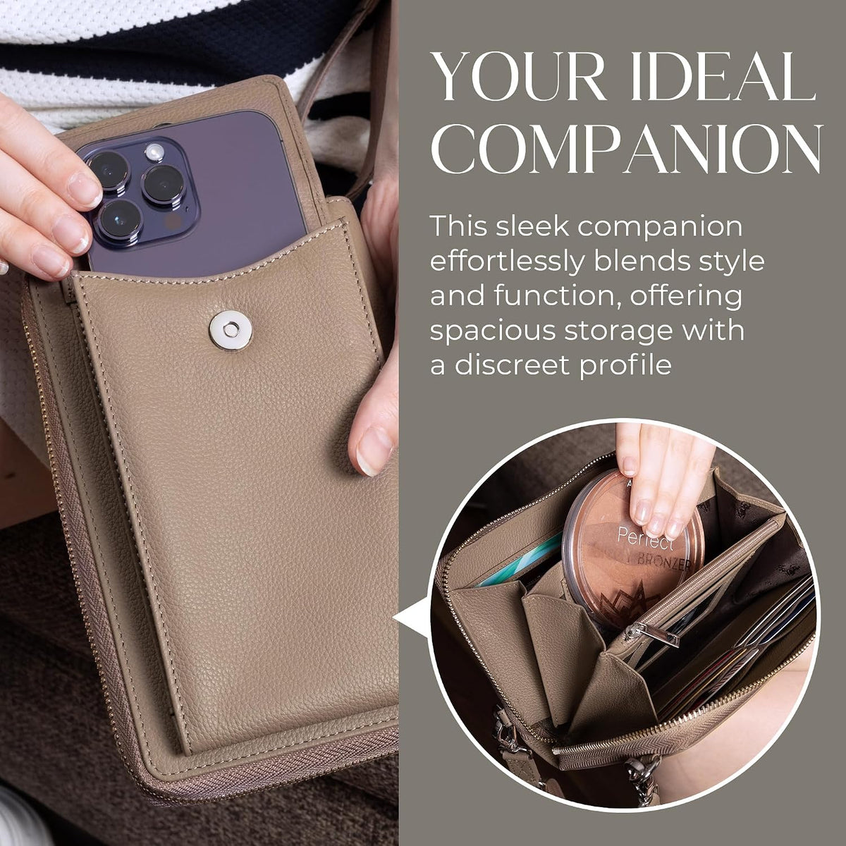 Crossbody Bag for Women, Leather Phone Wallet Purse with Adjustable Anti Theft Strap & RFID Blocking 12 Card Slots