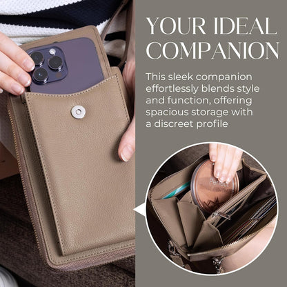 Crossbody Bag for Women, Leather Phone Wallet Purse with Adjustable Anti Theft Strap & RFID Blocking 12 Card Slots