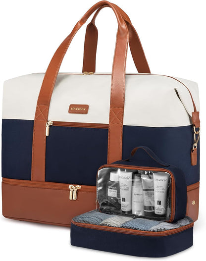 Weekender Bag for Women, Large Duffle Bag for Travel with 2 Packing Cubes, Carry on Overnight Bag with Shoe Compartment, Mom Hospital Bags for Labor and Delivery