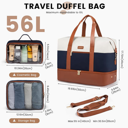 Weekender Bag for Women, Large Duffle Bag for Travel with 2 Packing Cubes, Carry on Overnight Bag with Shoe Compartment, Mom Hospital Bags for Labor and Delivery