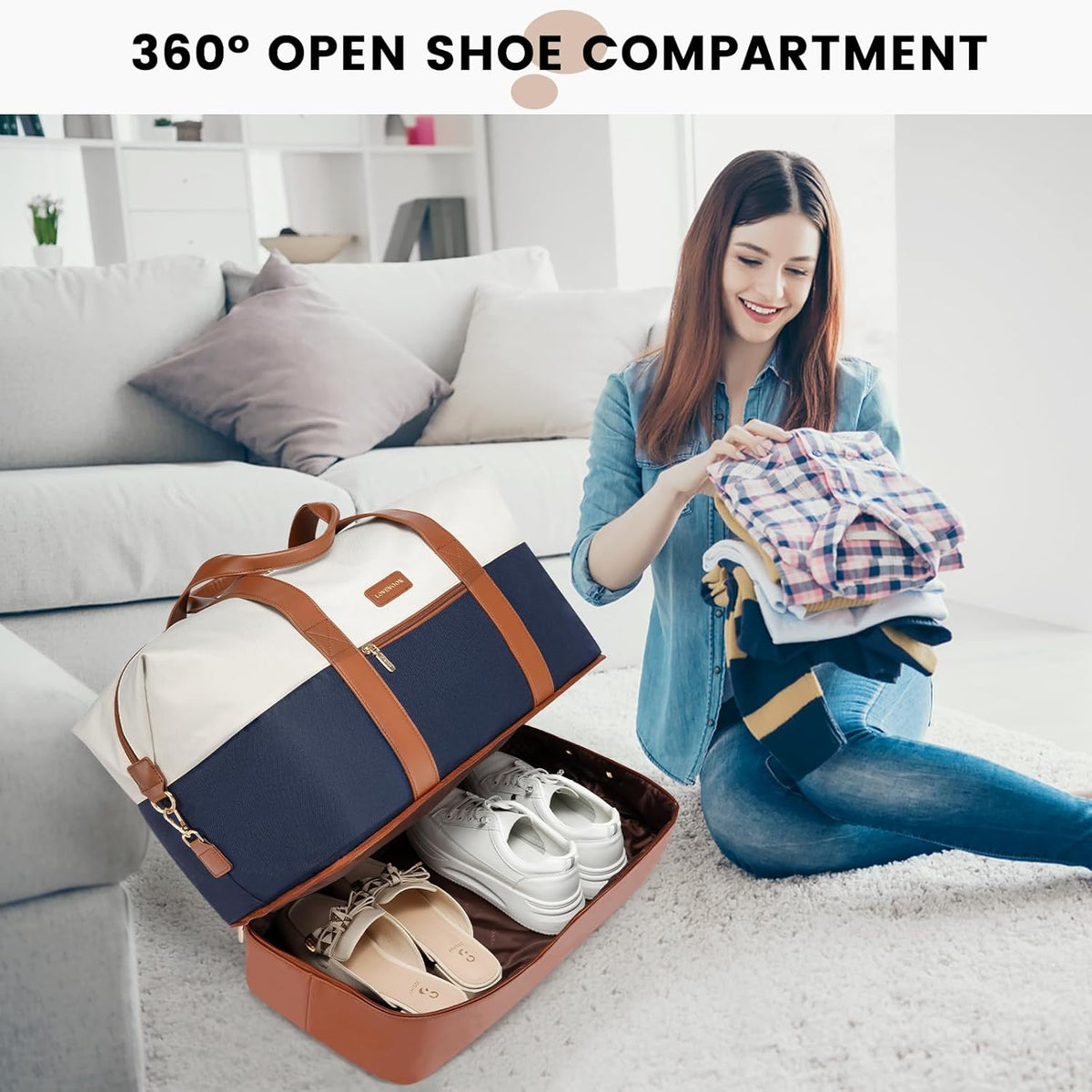 Weekender Bag for Women, Large Duffle Bag for Travel with 2 Packing Cubes, Carry on Overnight Bag with Shoe Compartment, Mom Hospital Bags for Labor and Delivery