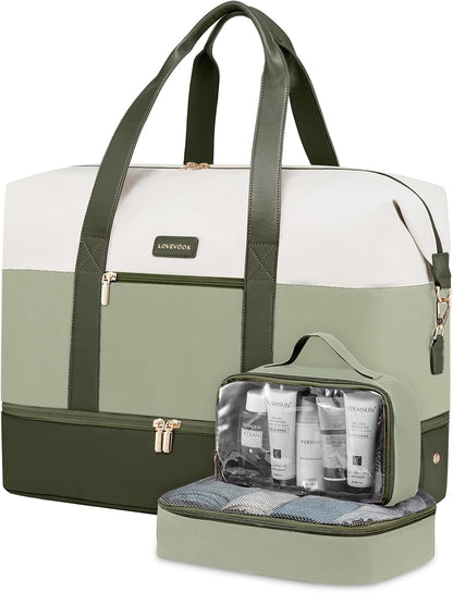 Weekender Bag for Women, Large Duffle Bag for Travel with 2 Packing Cubes, Carry on Overnight Bag with Shoe Compartment, Mom Hospital Bags for Labor and Delivery