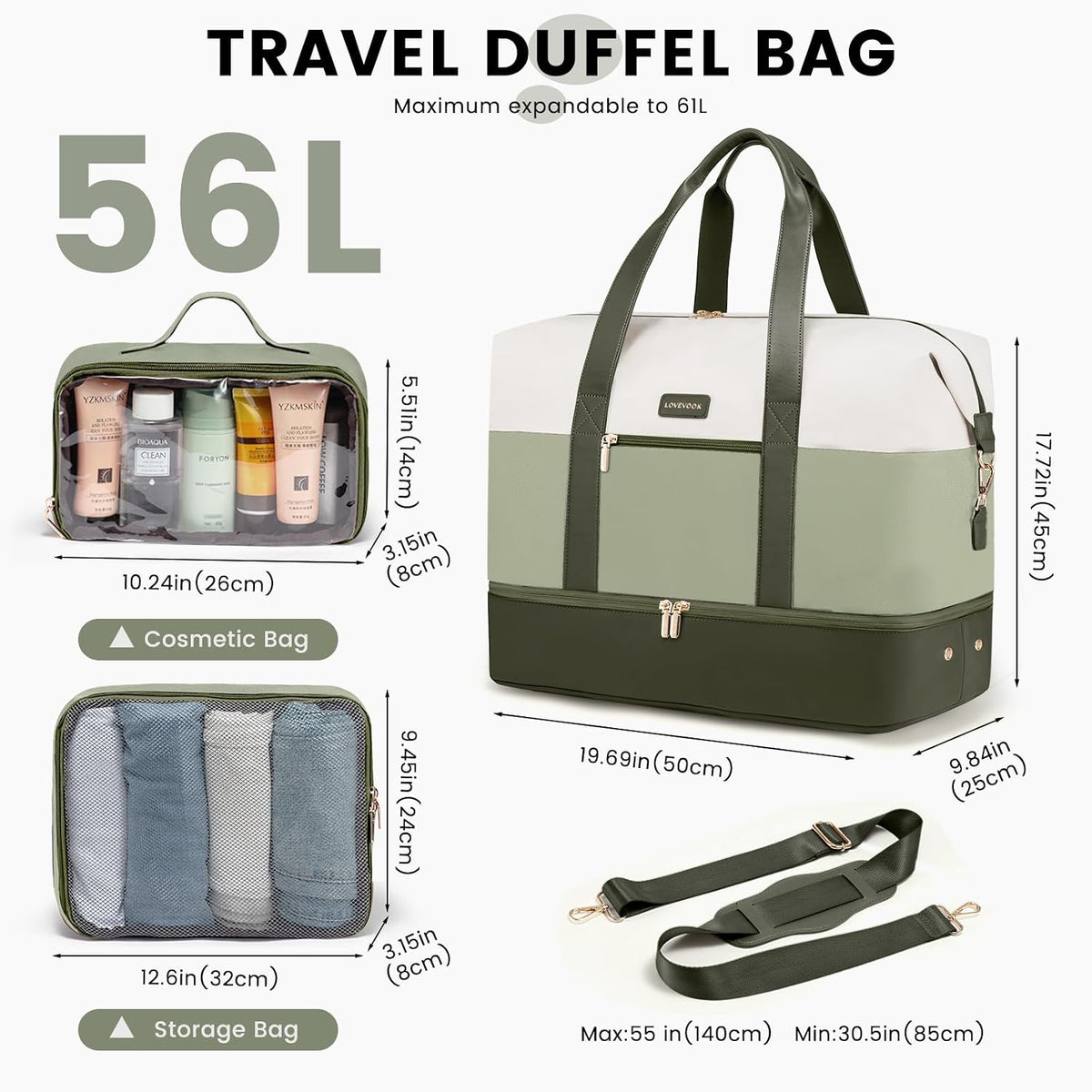 Weekender Bag for Women, Large Duffle Bag for Travel with 2 Packing Cubes, Carry on Overnight Bag with Shoe Compartment, Mom Hospital Bags for Labor and Delivery