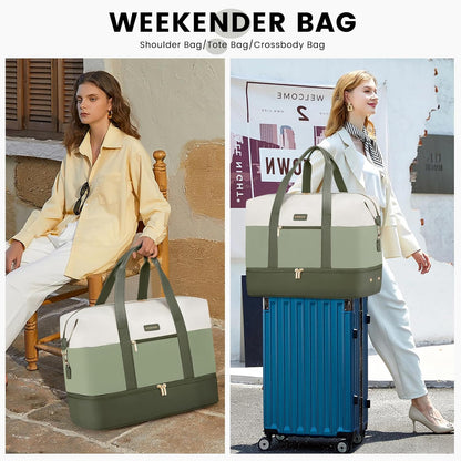 Weekender Bag for Women, Large Duffle Bag for Travel with 2 Packing Cubes, Carry on Overnight Bag with Shoe Compartment, Mom Hospital Bags for Labor and Delivery