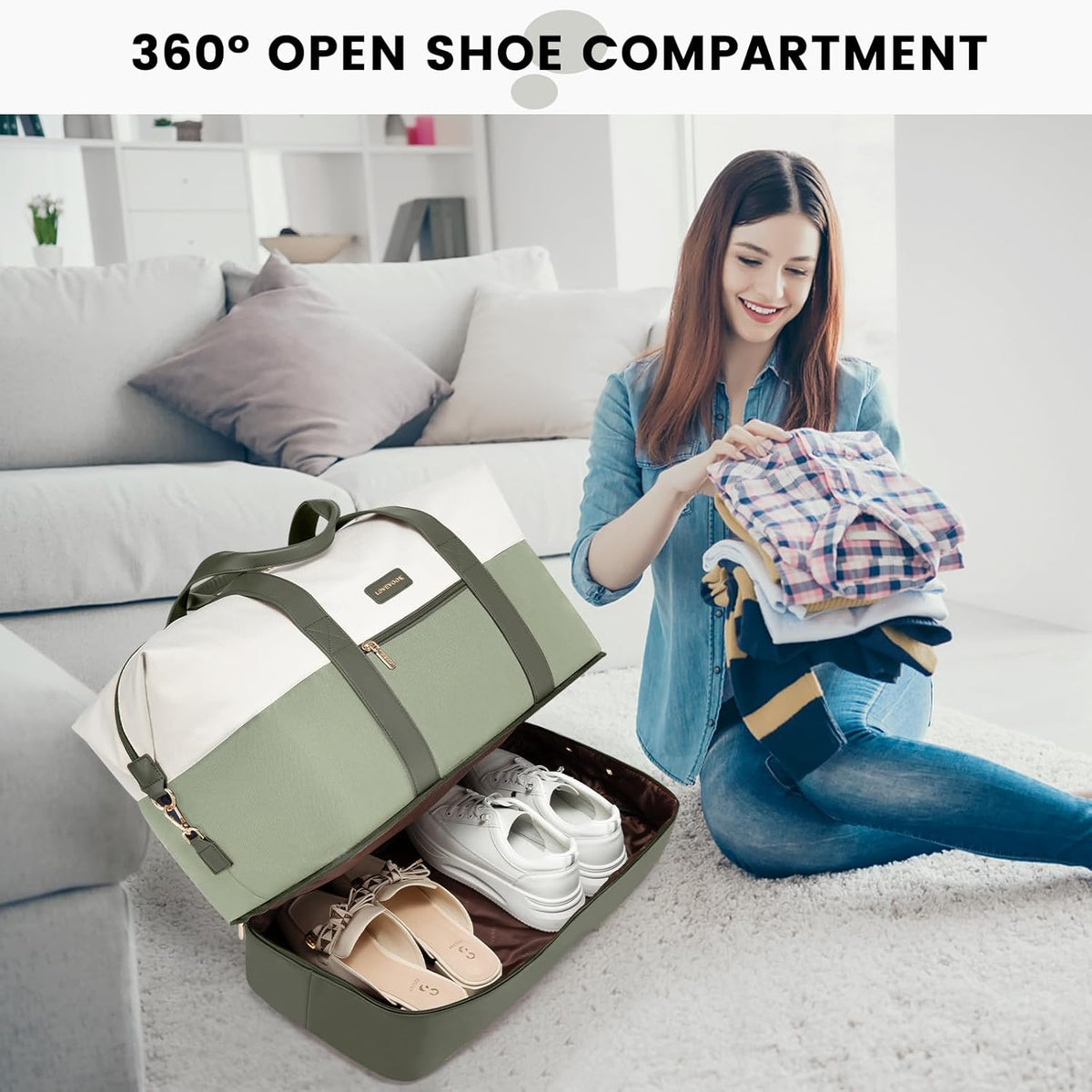Weekender Bag for Women, Large Duffle Bag for Travel with 2 Packing Cubes, Carry on Overnight Bag with Shoe Compartment, Mom Hospital Bags for Labor and Delivery