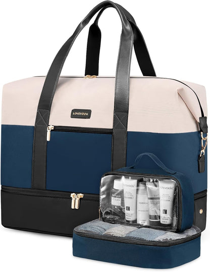 Weekender Bag for Women, Large Duffle Bag for Travel with 2 Packing Cubes, Carry on Overnight Bag with Shoe Compartment, Mom Hospital Bags for Labor and Delivery