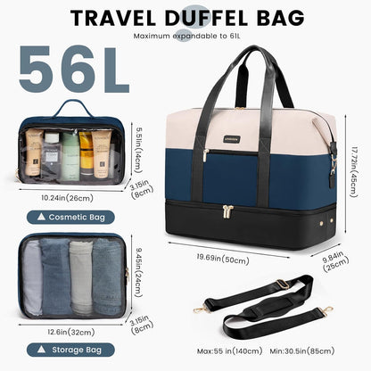 Weekender Bag for Women, Large Duffle Bag for Travel with 2 Packing Cubes, Carry on Overnight Bag with Shoe Compartment, Mom Hospital Bags for Labor and Delivery