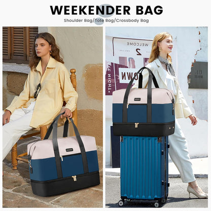 Weekender Bag for Women, Large Duffle Bag for Travel with 2 Packing Cubes, Carry on Overnight Bag with Shoe Compartment, Mom Hospital Bags for Labor and Delivery