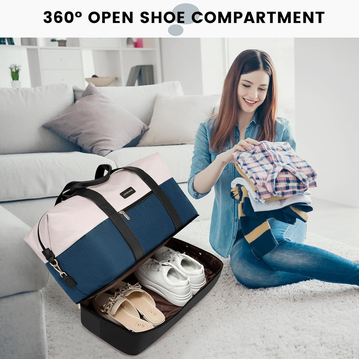 Weekender Bag for Women, Large Duffle Bag for Travel with 2 Packing Cubes, Carry on Overnight Bag with Shoe Compartment, Mom Hospital Bags for Labor and Delivery