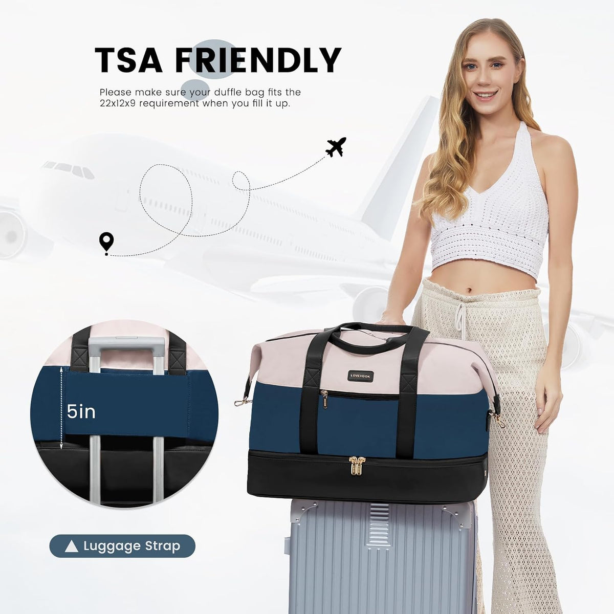 Weekender Bag for Women, Large Duffle Bag for Travel with 2 Packing Cubes, Carry on Overnight Bag with Shoe Compartment, Mom Hospital Bags for Labor and Delivery
