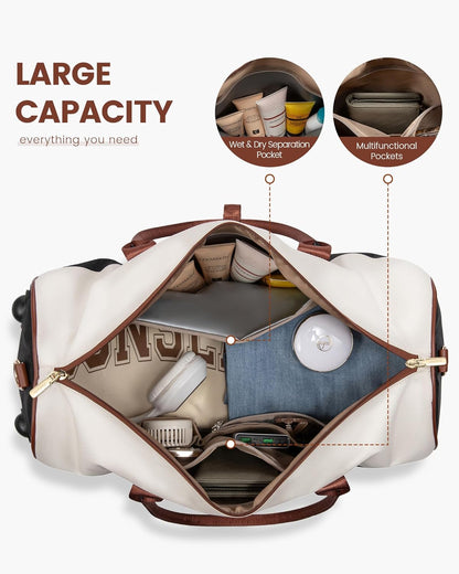 Weekender Bag for Women, Large Duffle Bag for Travel with 2 Packing Cubes, Carry on Overnight Bag with Shoe Compartment, Mom Hospital Bags for Labor and Delivery