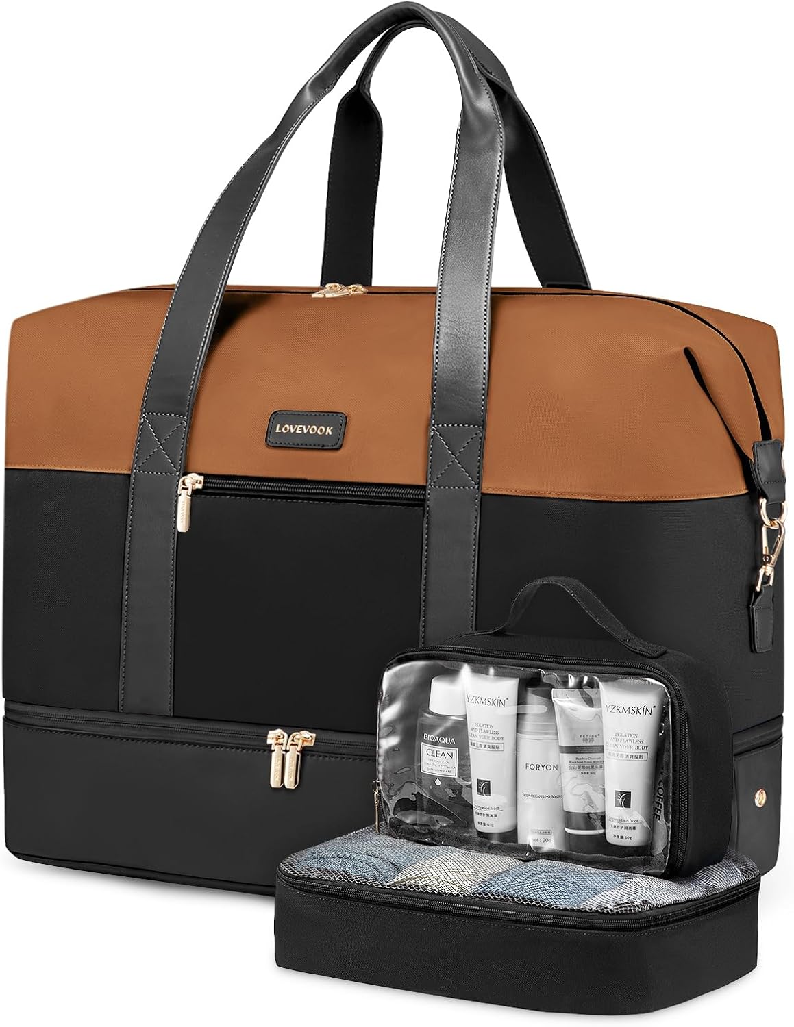 Weekender Bag for Women, Large Duffle Bag for Travel with 2 Packing Cubes, Carry on Overnight Bag with Shoe Compartment, Mom Hospital Bags for Labor and Delivery
