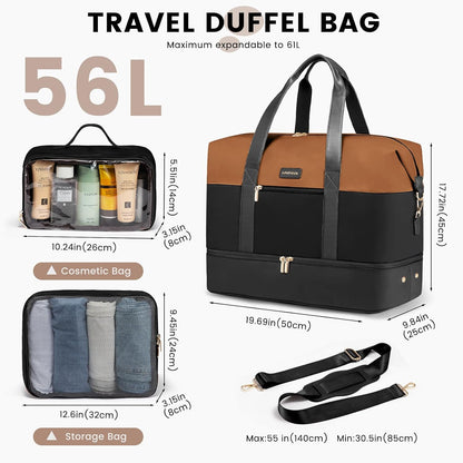 Weekender Bag for Women, Large Duffle Bag for Travel with 2 Packing Cubes, Carry on Overnight Bag with Shoe Compartment, Mom Hospital Bags for Labor and Delivery