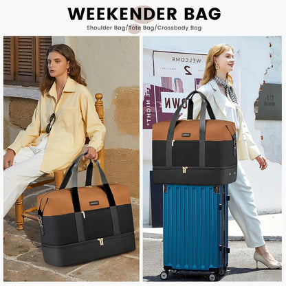 Weekender Bag for Women, Large Duffle Bag for Travel with 2 Packing Cubes, Carry on Overnight Bag with Shoe Compartment, Mom Hospital Bags for Labor and Delivery