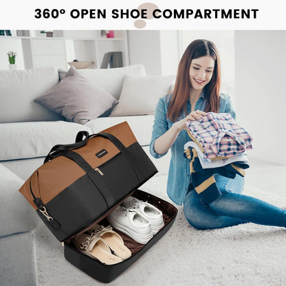 Weekender Bag for Women, Large Duffle Bag for Travel with 2 Packing Cubes, Carry on Overnight Bag with Shoe Compartment, Mom Hospital Bags for Labor and Delivery