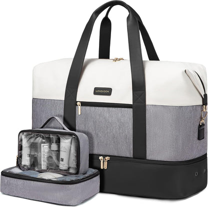 Weekender Bag for Women, Large Duffle Bag for Travel with 2 Packing Cubes, Carry on Overnight Bag with Shoe Compartment, Mom Hospital Bags for Labor and Delivery