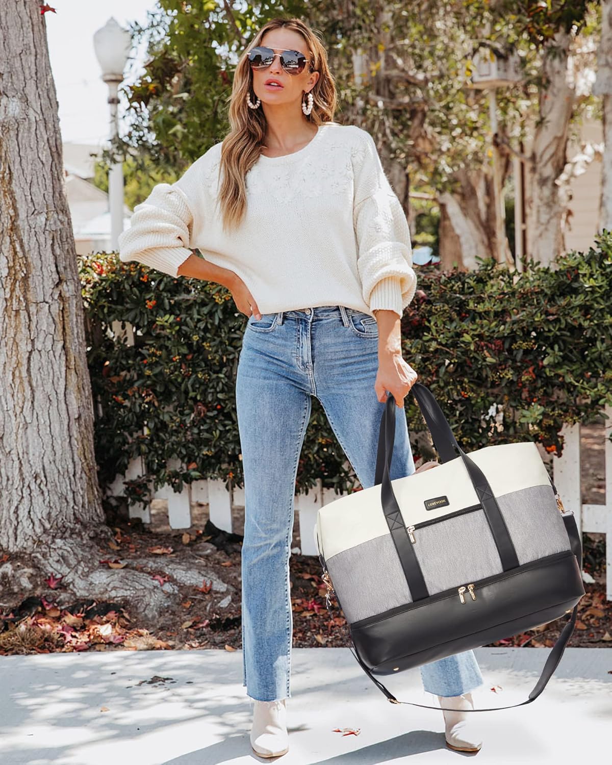 Weekender Bag for Women, Large Duffle Bag for Travel with 2 Packing Cubes, Carry on Overnight Bag with Shoe Compartment, Mom Hospital Bags for Labor and Delivery