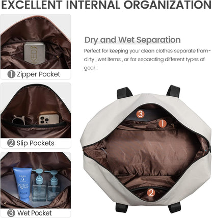 Weekender Bag for Women, Large Duffle Bag for Travel with 2 Packing Cubes, Carry on Overnight Bag with Shoe Compartment, Mom Hospital Bags for Labor and Delivery